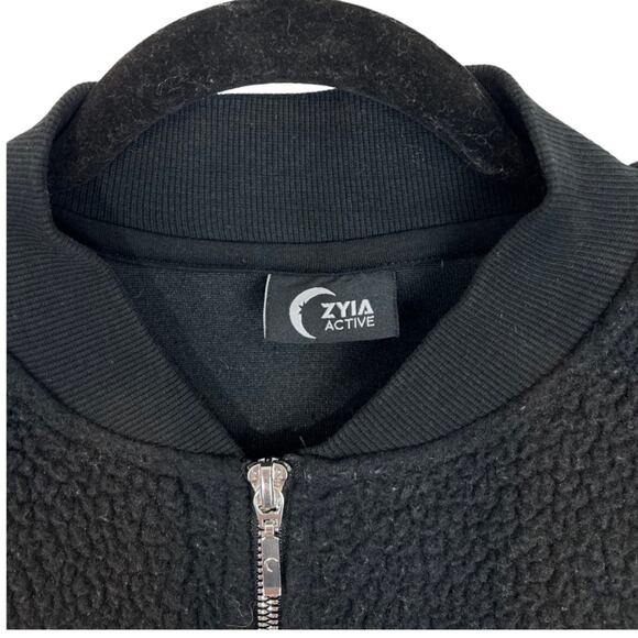 ZYIA Black Leopard Flying V Fleece Jacket Sherpa Teddy Bomber - Picture 8 of 14